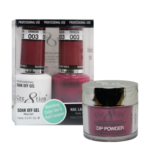 Cre8tion Gel, Lacquer, & Dip Powder Trio Set 003 - Crimson