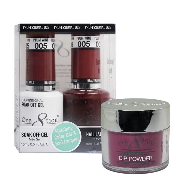 Cre8tion Gel, Lacquer, & Dip Powder Trio Set 005 - Plum Wine