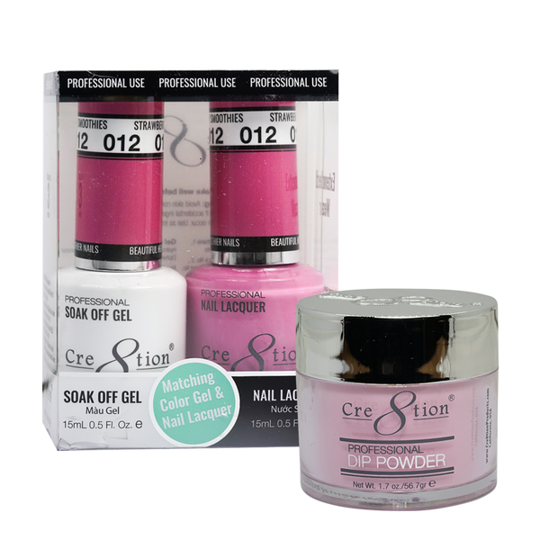 Cre8tion Gel, Lacquer, & Dip Powder Trio Set 012- Strawberry Smoothie