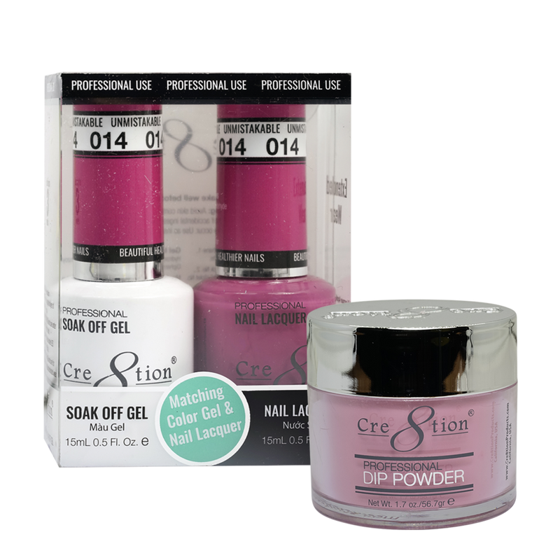 Cre8tion Gel, Lacquer, & Dip Powder Trio Set 014- Unmistakable