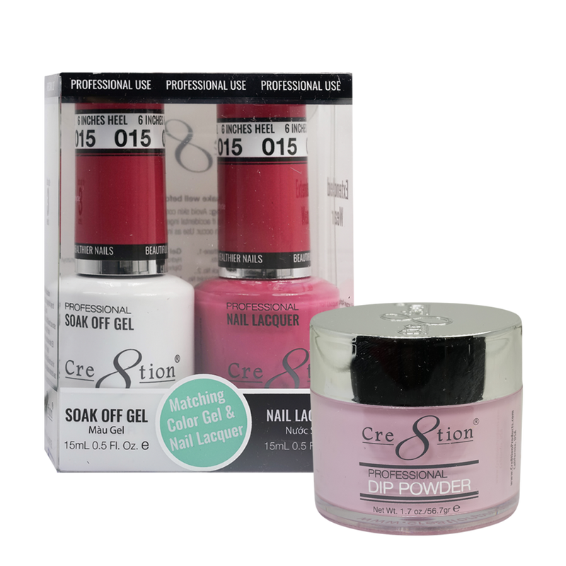 Cre8tion Gel, Lacquer, & Dip Powder Trio Set 015- 6 Inches Heel