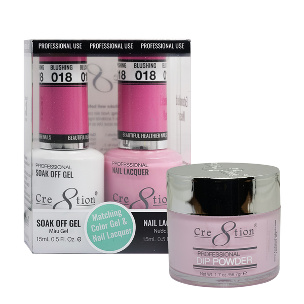 Cre8tion Gel, Lacquer, & Dip Powder Trio Set 018- Blushing