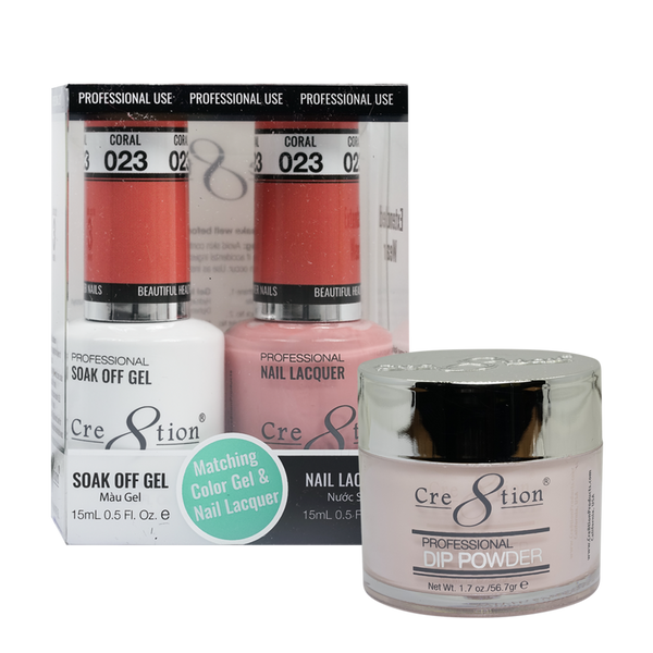 Cre8tion Gel, Lacquer, & Dip Powder Trio Set 023- Coral