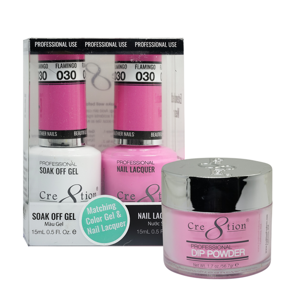 Cre8tion Gel, Lacquer, & Dip Powder Trio Set 030- Flamingo