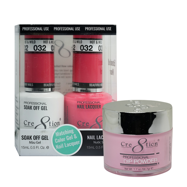 Cre8tion Gel, Lacquer, & Dip Powder Trio Set 032- Hot & Wild