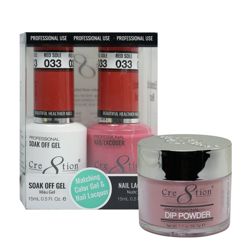 Cre8tion Gel, Lacquer, & Dip Powder Trio Set 033- Red Sole