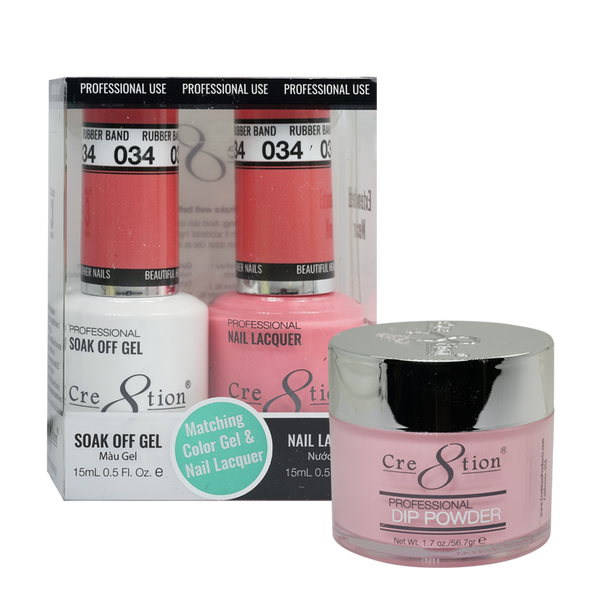 Cre8tion Gel, Lacquer, & Dip Powder Trio Set 034- Rubber Band