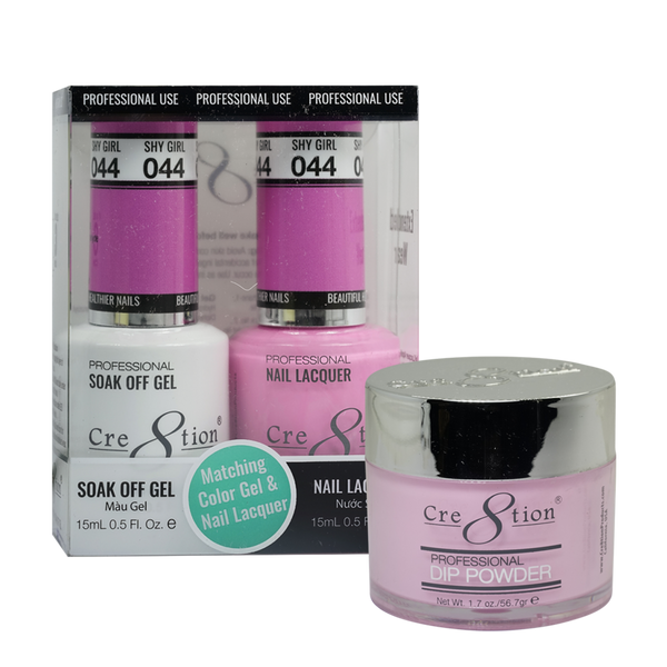 Cre8tion Gel, Lacquer, & Dip Powder Trio Set 044- Shy Girl