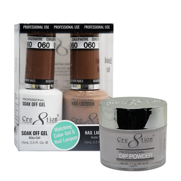 Cre8tion Gel, Lacquer, & Dip Powder Trio Set 060- Conservative