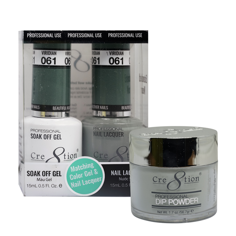 Cre8tion Gel, Lacquer, & Dip Powder Trio Set 061- Viridian