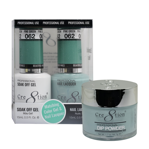 Cre8tion Gel, Lacquer, & Dip Powder Trio Set 062- Pine Green