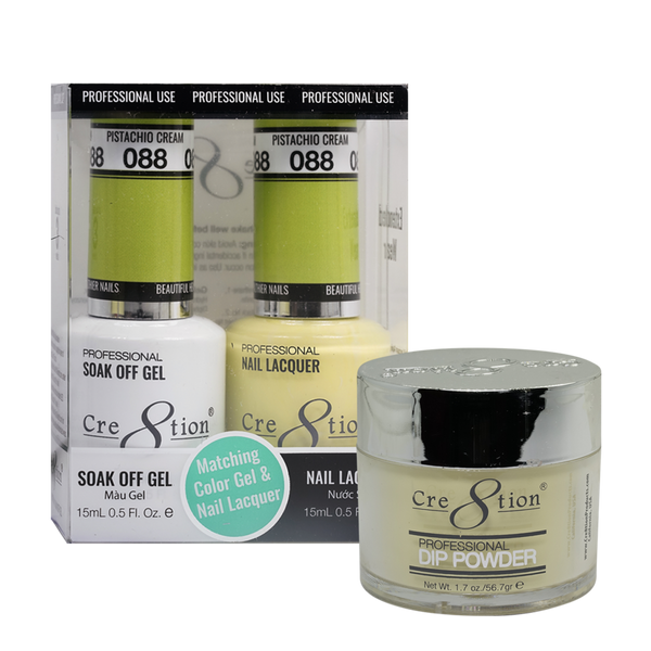 Cre8tion Gel, Lacquer, & Dip Powder Trio Set 088- Pistachio Cream