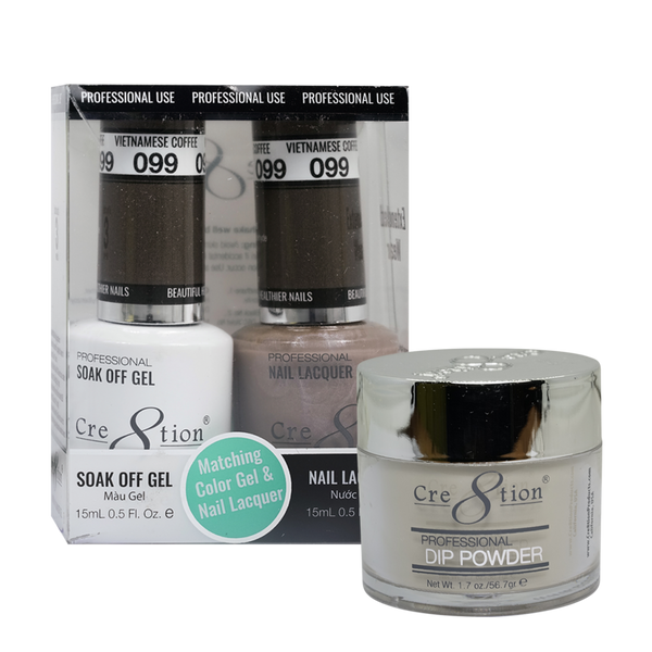 Cre8tion Gel, Lacquer, & Dip Powder Trio Set 099- Vietnamese Coffee