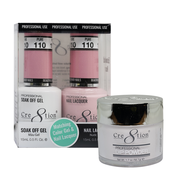 Cre8tion Gel, Lacquer, & Dip Powder Trio Set 110- Pure