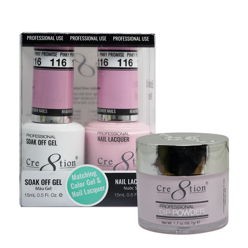 Cre8tion Gel, Lacquer, & Dip Powder Trio Set 116- Pinky Promise