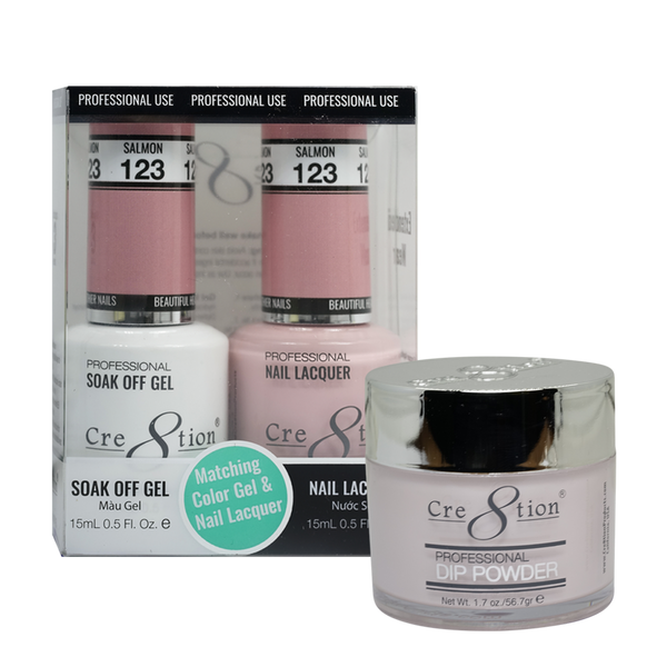 Cre8tion Gel, Lacquer, & Dip Powder Trio Set 123- Salmon