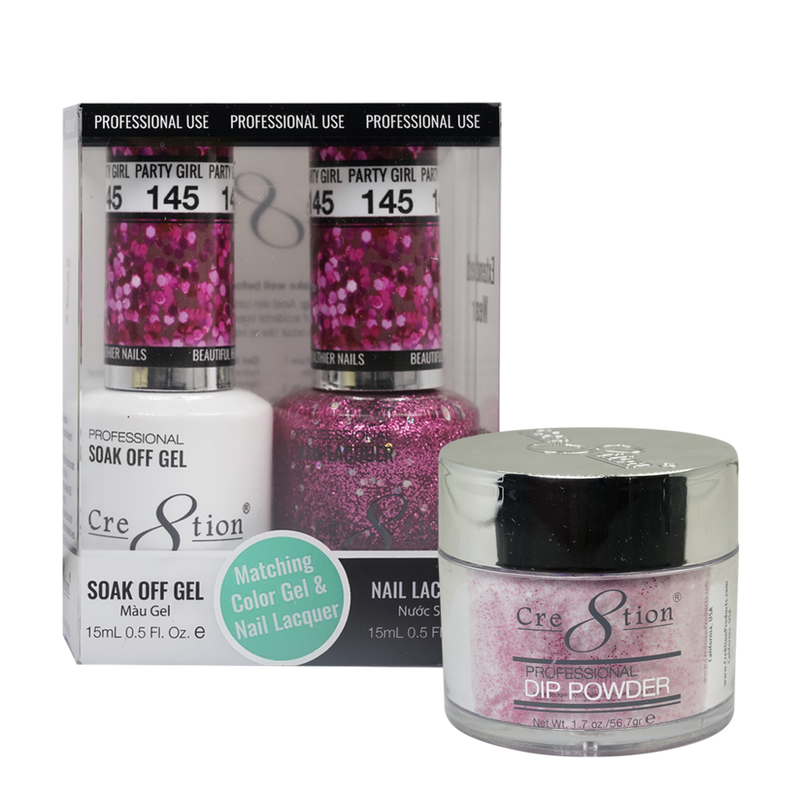 Cre8tion Gel, Lacquer, & Dip Powder Trio Set 145- Party Girl