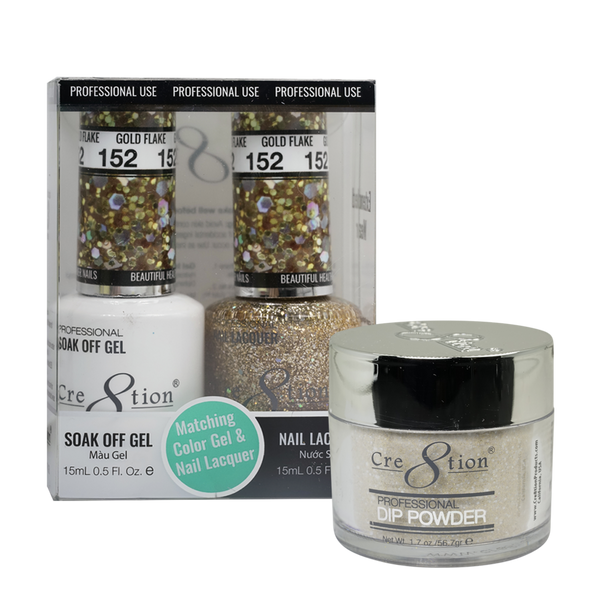 Cre8tion Gel, Lacquer, & Dip Powder Trio Set 152- Gold Flake