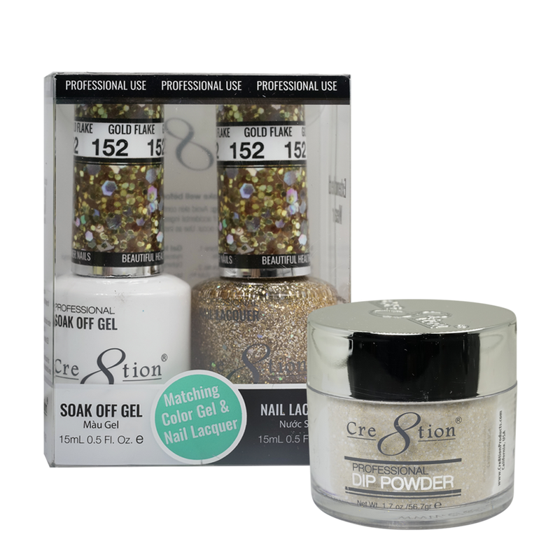 Cre8tion Gel, Lacquer, & Dip Powder Trio Set 152- Gold Flake