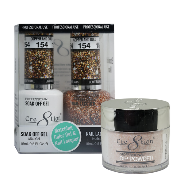 Cre8tion Gel, Lacquer, & Dip Powder Trio Set 154- Copper and Gold