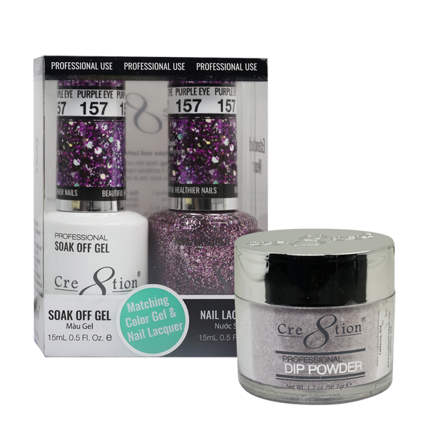 Cre8tion Gel, Lacquer, & Dip Powder Trio Set 157- Purple Eye