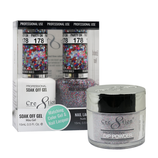 Cre8tion Gel, Lacquer, & Dip Powder Trio Set 178- Party On