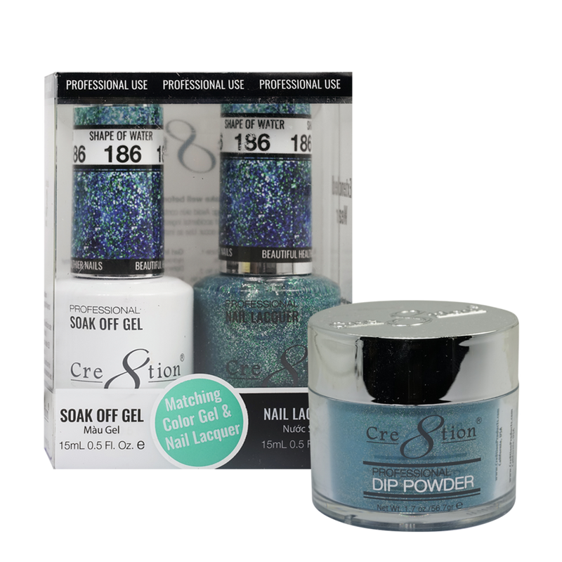 Cre8tion Gel, Lacquer, & Dip Powder Trio Set 186- Shape of Water