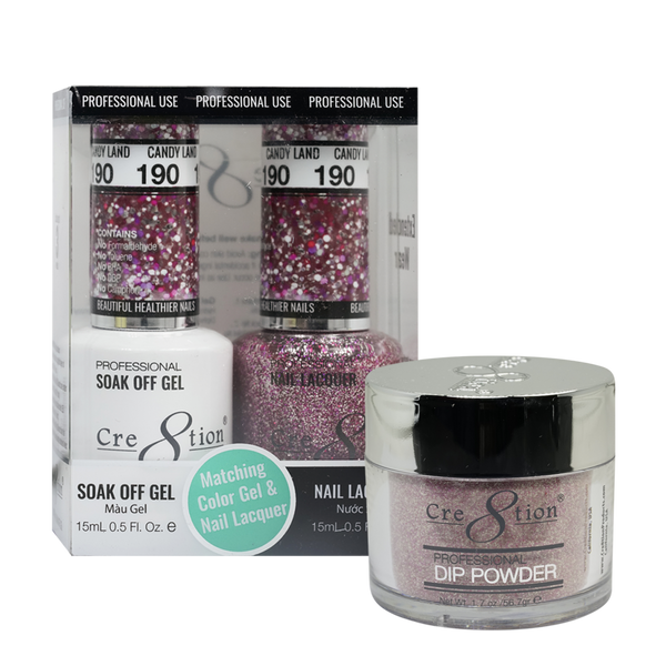 Cre8tion Gel, Lacquer, & Dip Powder Trio Set 190- Candy Land