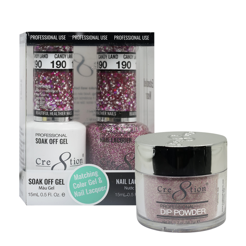 Cre8tion Gel, Lacquer, & Dip Powder Trio Set 190- Candy Land