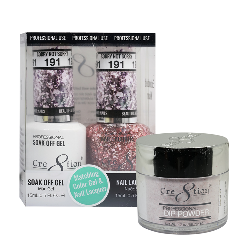 Cre8tion Gel, Lacquer, & Dip Powder Trio Set 191- Sorry Not Sorry