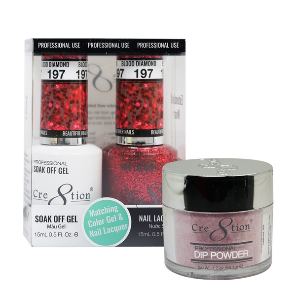 Cre8tion Gel, Lacquer, & Dip Powder Trio Set 197- Blood Diamond