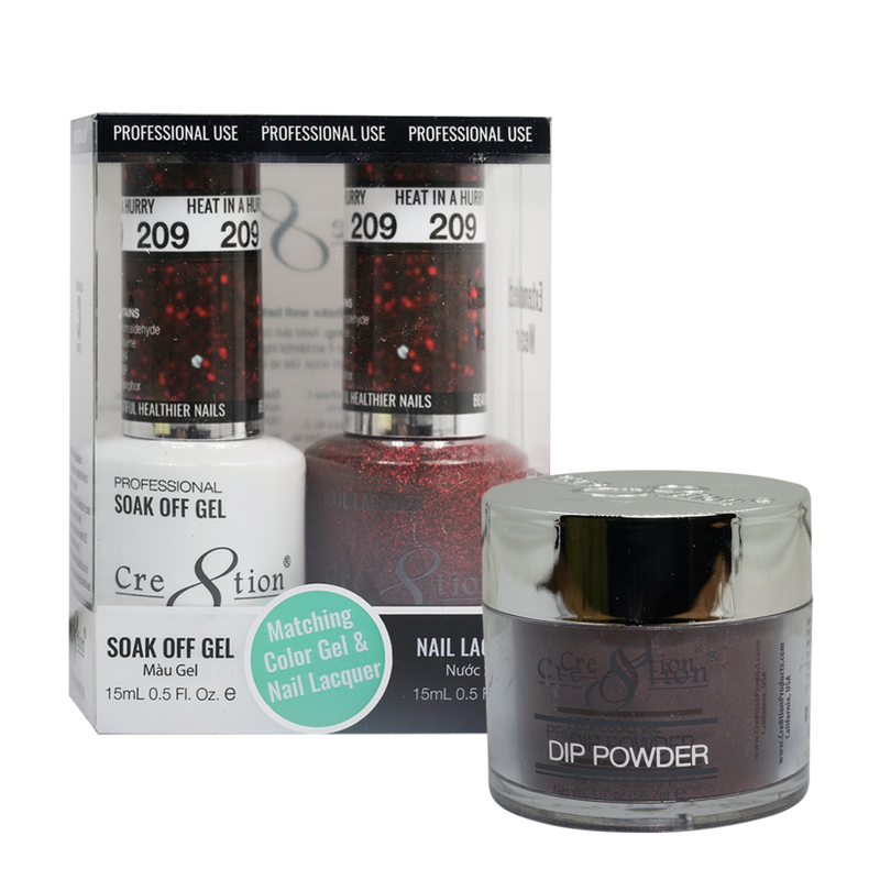 Cre8tion Gel, Lacquer, & Dip Powder Trio Set 209- Heat in a Hurry