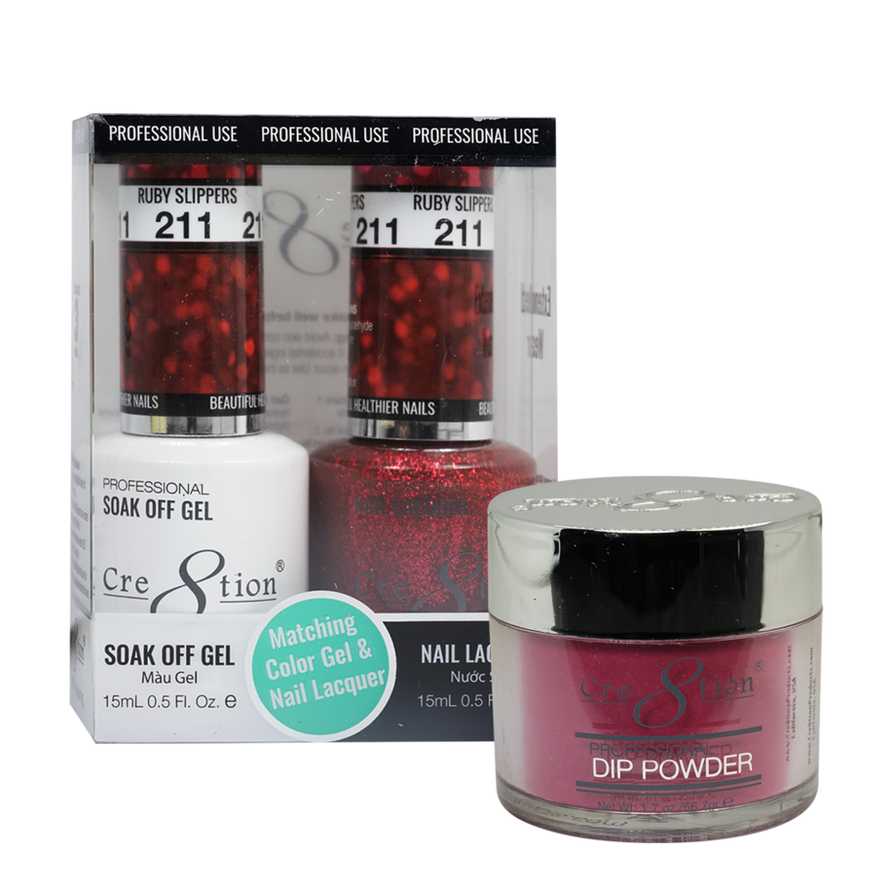 Cre8tion Gel, Lacquer, & Dip Powder Trio Set 211- Ruby's