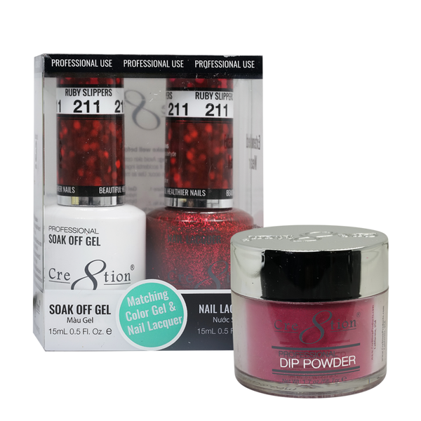 Cre8tion Gel, Lacquer, & Dip Powder Trio Set 211- Ruby's Slippers