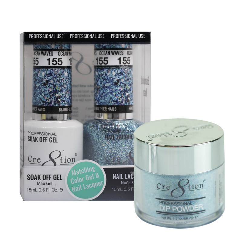 Cre8tion Gel, Lacquer, & Dip Powder Trio Set 155- Ocean Waves