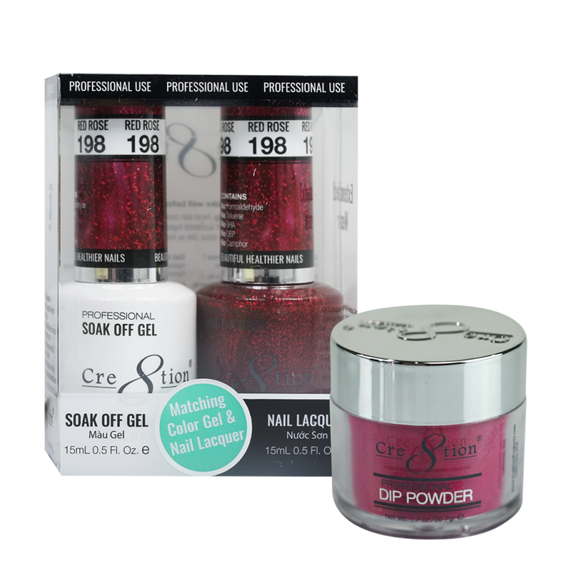 Cre8tion Gel, Lacquer, & Dip Powder Trio Set 198- Red Rose